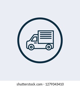 Truck delivery services, fast relocation, transportation company logo elements, shipping order, distribution line icon, rental truck, tracking parcel outline vector - Vector