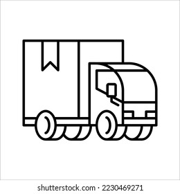 Truck delivery services, fast relocation, transportation company logo elements, shipping order, distribution line icon, vector illustration. color editable