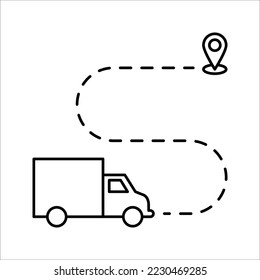 Truck delivery services, fast relocation, transportation company logo elements, shipping order, distribution line icon, vector illustration. color editable