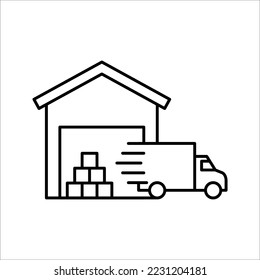 Truck delivery services, fast relocation, transportation company logo elements, shipping order, distribution line icon, vector illustration. color editable