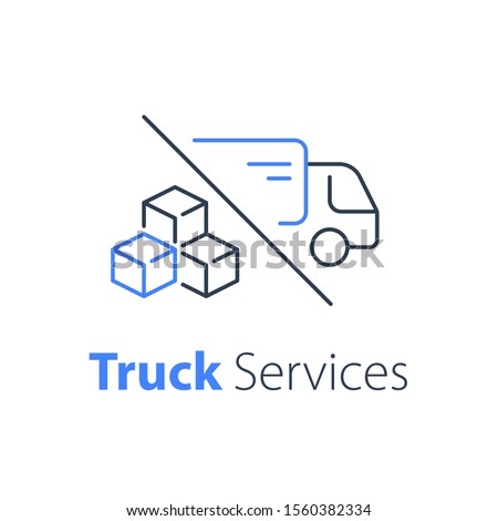 Truck delivery, transportation company, distribution service, logistics solution, load shipping, order shipment, send parcel, express relocation, vector line icon