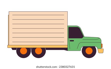 Truck delivery van 2D linear cartoon object. Logistics vehicle isolated line vector element white background. Sending package. Moving truck. Commerce transportation color flat spot illustration