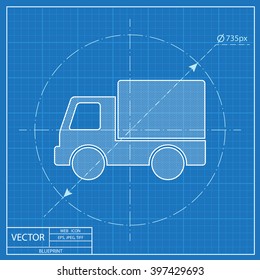 Truck delivery vector blueprint icon 