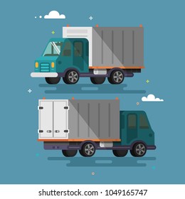 Truck delivery vector illustration  Truck car on road in flat style. Trucking and delivery concept design.