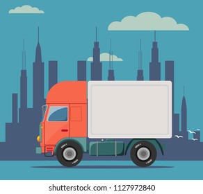 Truck delivery vector illustration isolated on background. Truck car on road in flat style. Trucking and delivery concept design.