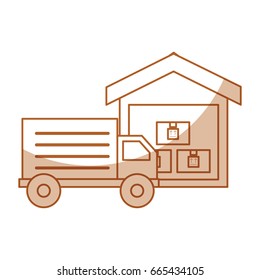 truck delivery with warehouse service icon