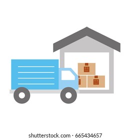 truck delivery with warehouse service icon
