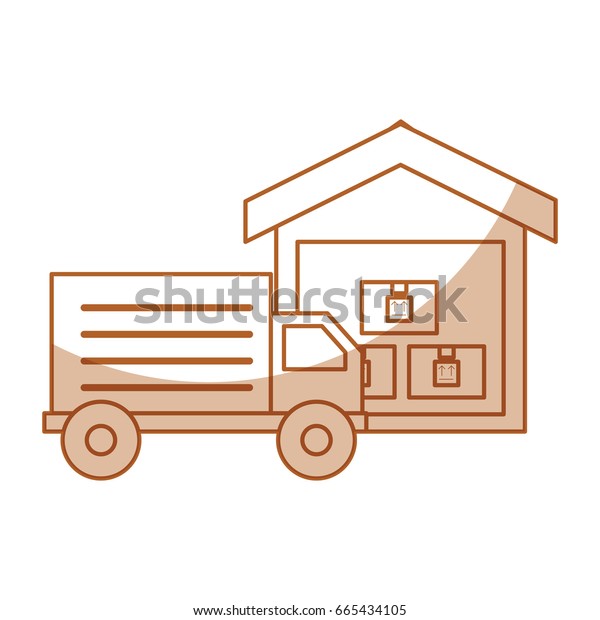truck delivery with\
warehouse service icon