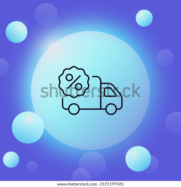 Truck with discount sticker line icon. Free\
delivery, shipping, logistics, car, deliver parcels, buy, purchase.\
Shopping concept. Glassmorphism style. Vector line icon for\
Business and\
Advertising.