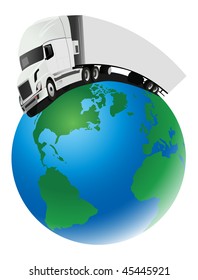 truck distorted around globe