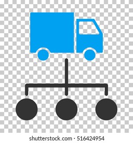 Truck Distribution Links EPS vector icon. Illustration style is flat iconic bicolor blue and gray symbol on chess transparent background.
