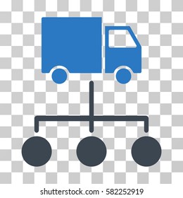 Truck Distribution Links vector icon. Illustration style is a flat iconic bicolor smooth blue symbol on a transparent background.