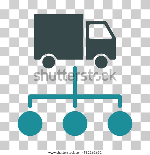 Truck Distribution Links vector icon.\
Illustration style is a flat iconic bicolor soft blue symbol on a\
transparent background.