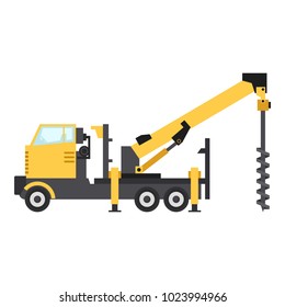 Truck Drilling Icon, Flat Style