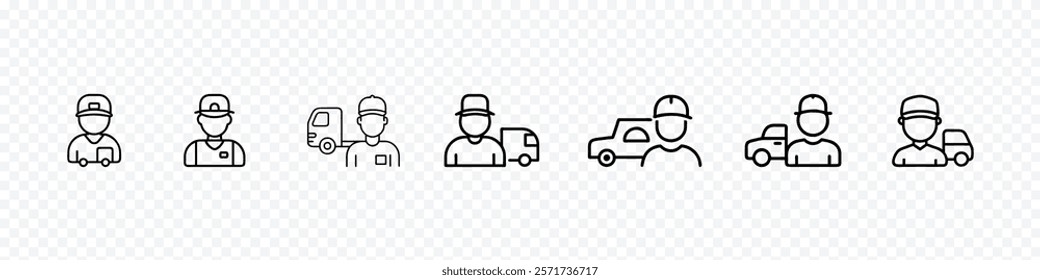 Truck driver icon, Truck Driver Vector Line Icon, icon of man with truck