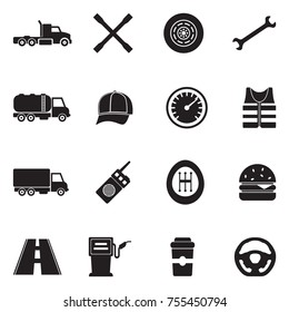 Truck Driver Icons. Black Flat Design. Vector Illustration. 