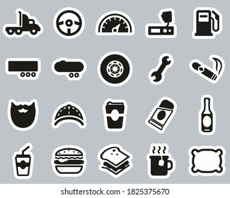 Truck Driver Icons Black & White Sticker Set Big