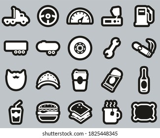 Truck Driver Icons White On Black Sticker Set Big