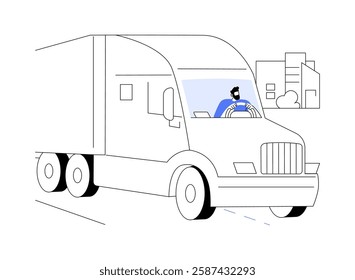 Truck driver isolated cartoon vector illustrations. Professional truck driving, hold steering wheel, distribution and transportation business, shipment and logistic services vector cartoon.