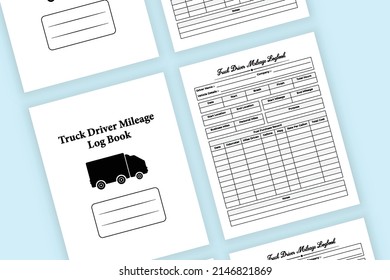 Truck driver journal interior. Truck fuel purchase checker and daily mileage tracker template. Interior of a notebook. Truck driver information and mileage notebook interior.