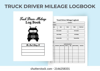 Truck driver mileage log book interior. A truck driver and company information tracker notebook template. Interior of a journal. Truck driver work hour checker and fuel purchase record template.