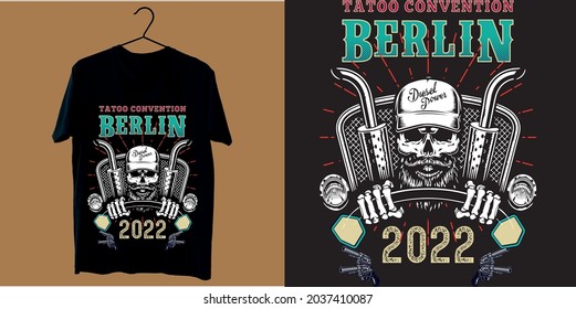 Truck driver skull t shirt design vector