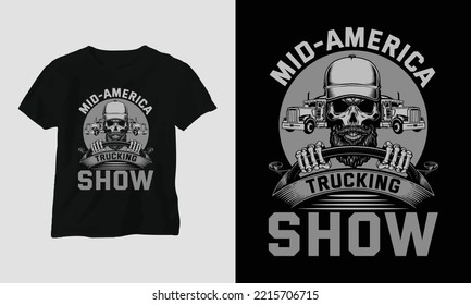 Truck Driver T-shirt Design Vintage Style with Truck and skull