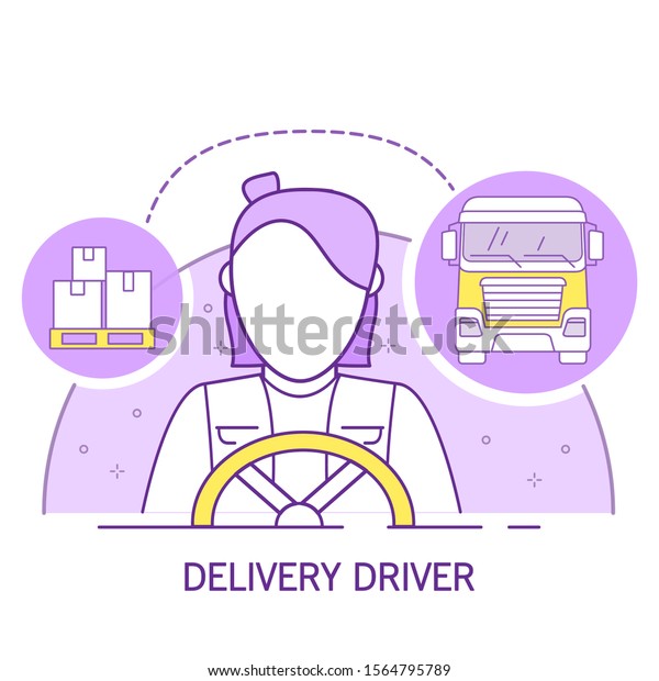 Truck driver
woman icon.Line art vector.Design element for websites.Isolated on
a white background.