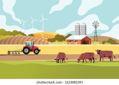 truck driving on a dairy farm vector illustration