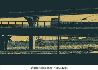 truck driving on overpass. vector illustration