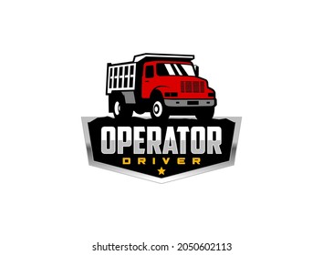 Truck dump logo vector for construction company. Heavy equipment template vector illustration for your brand.