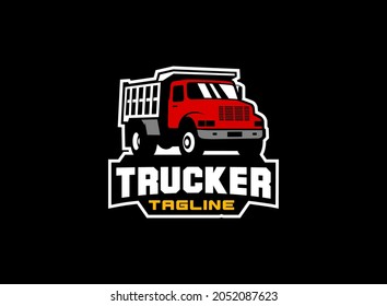 Truck dump logo vector for construction company. Heavy equipment template vector illustration for your brand.