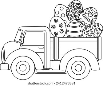 Truck of easter eggs coloring page. Easter coloring page for kids