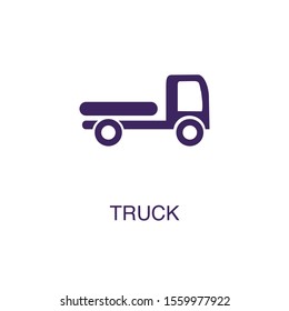 Truck element in flat simple style on white background. Truck icon, with text name concept template