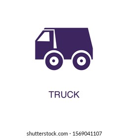 Truck element in flat simple style on white background. Truck icon, with text name concept template
