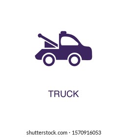 Truck element in flat simple style on white background. Truck icon, with text name concept template