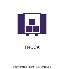 Truck element in flat simple style on white background. Truck icon, with text name concept template
