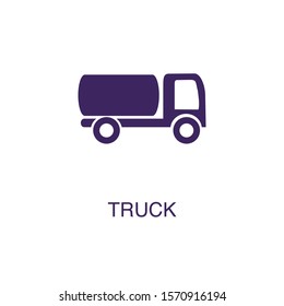 Truck element in flat simple style on white background. Truck icon, with text name concept template