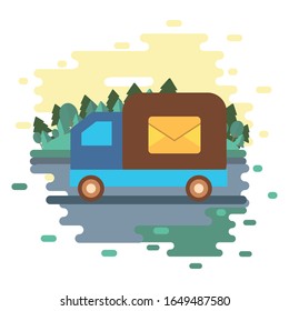 truck with envelope postal service vector illustration design