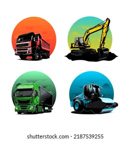 Truck and excavator logo for heavy duty construction, excavation or shipping company