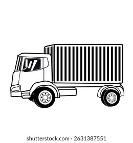 Truck Expedition, Package delivery vehicle. Courier transport distribution outline drawing vector illustration. Lorry Distribution service 