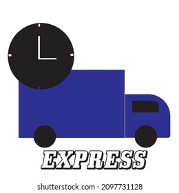 Icono expreso del camión, icono del vector del camión azul Con icono de reloj añadido y voz expreso

