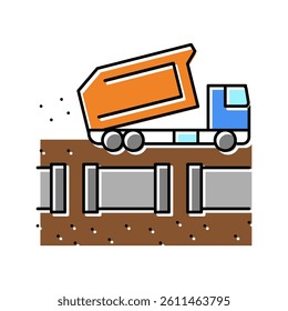 truck fill up pipeline color icon vector. truck fill up pipeline sign. isolated symbol illustration