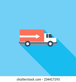  Truck flat icon. Modern flat icons with long shadow effect in stylish colors. Icons for Web and Mobile Application. EPS 10.
