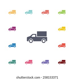 truck flat icons set. Open colorful buttons 