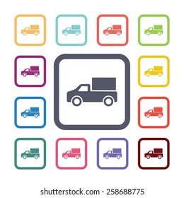 truck flat icons set. Open colorful buttons 