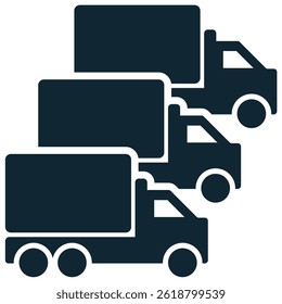 Truck fleet icon vector for transport management, cargo shipment, and delivery service. Ideal for freight vehicle collection, logistics carrier group, and shipping truck system.