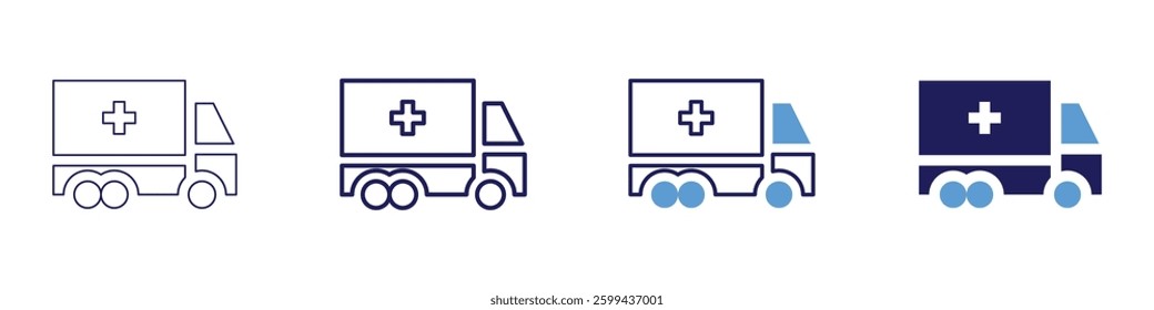 Truck fleet insurance icon in 4 different styles. Thin Line, Line, Bold Line, Duotone. Duotone style. Editable stroke.