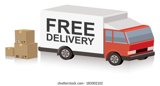 truck with free delivery text on trailer and cardboard boxes