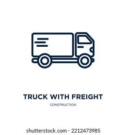 truck with freight icon from construction collection. Thin linear truck with freight, cargo, freight outline icon isolated on white background. Line vector truck with freight sign, symbol for web and 